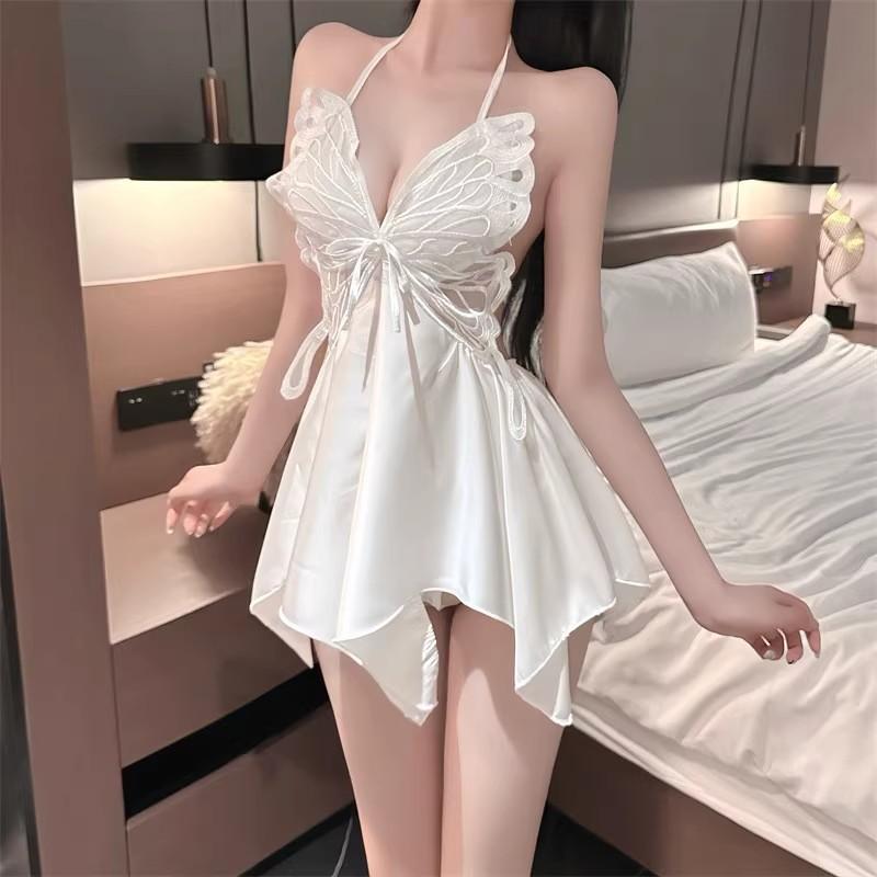 Bộ Đồ Lót Gợi Cảm, Váy Ngủ Hở Lưng, Nơ Kiểu Pháp, Đệm Ngực Chun, Đồ Ngủ Mặc Nhà, Khăn Choàng + Thắt Lưng + Váy Ngủ, Quần T