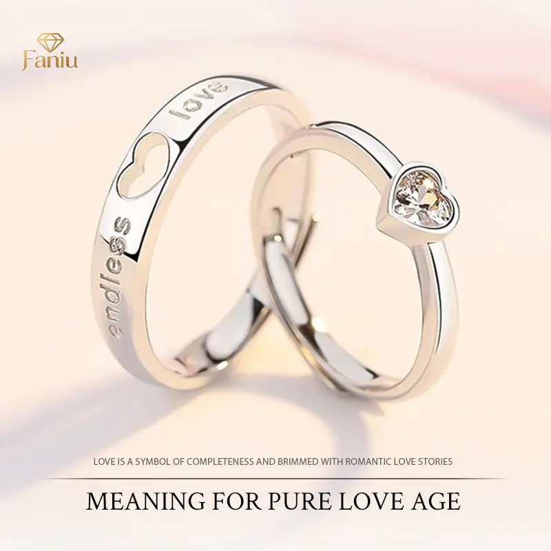 COD Cincin Pasangan Bentuk Hati yang Serasi, Cincin Berlian Cinta Berongga untuk Pria dan Wanita Hadiah
