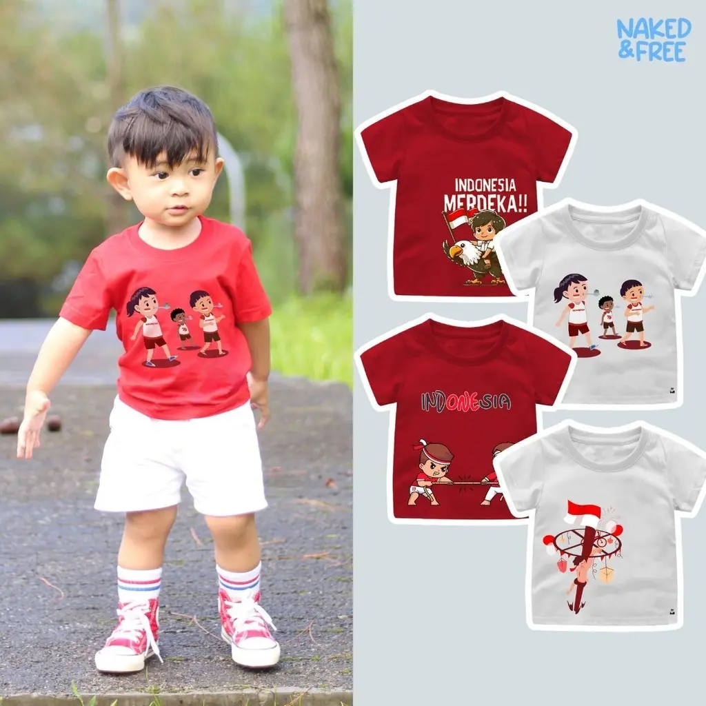 Naked & Free Baju Kaos Kemerdekaan Series Lomba Indonesia Size Bayi Anak Remaja Dewasa Bahan Katun 30s