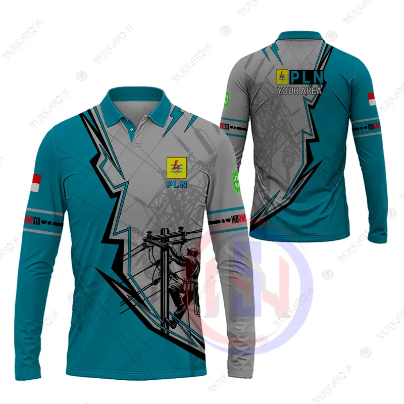 Baju PLN Kaos Polo Pria Jersey PLN Listrik Indonesia Fullprint Baju Kaos PLN Fullprint lengan panjang Atasan Kerah 0