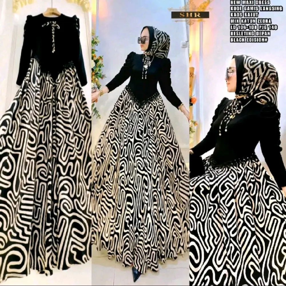 ORIGINAL SHR GAMIS KATUN ZEBRA MIX KAOS RAJUT BLACK EDISION KODE: JR