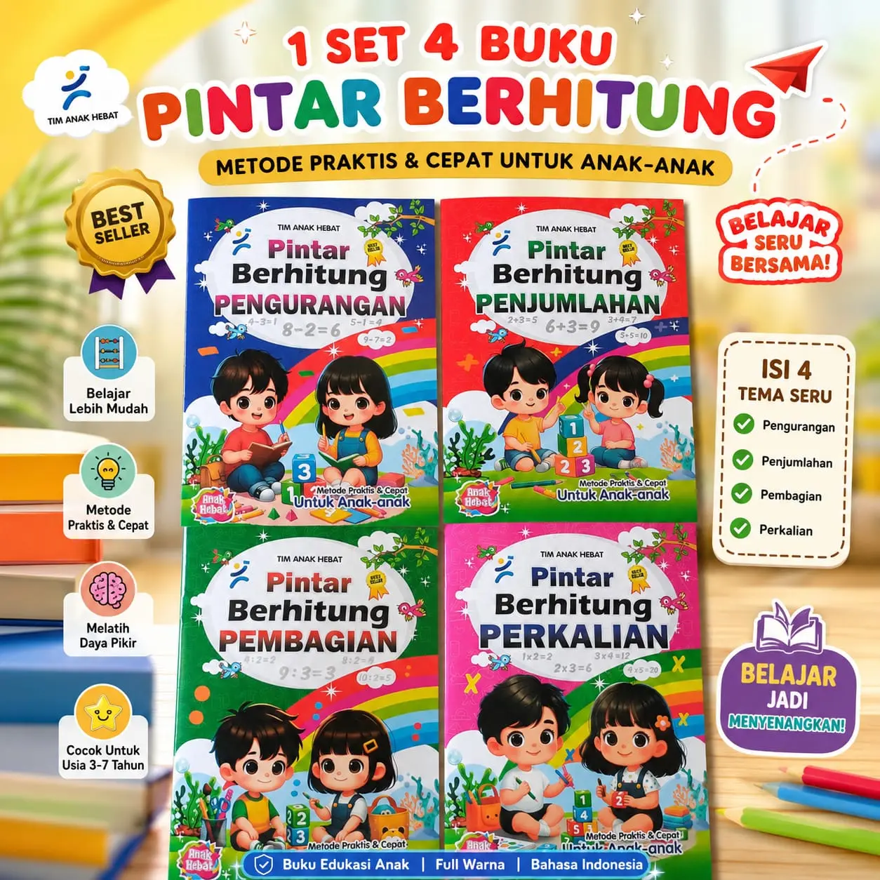 1 Set 4 Buku Pintar Berhitung Anak Anak – Metode Praktis & Cepat Berhitung Penjumlahan,Pengurangan,Perkalian,Pembagian
