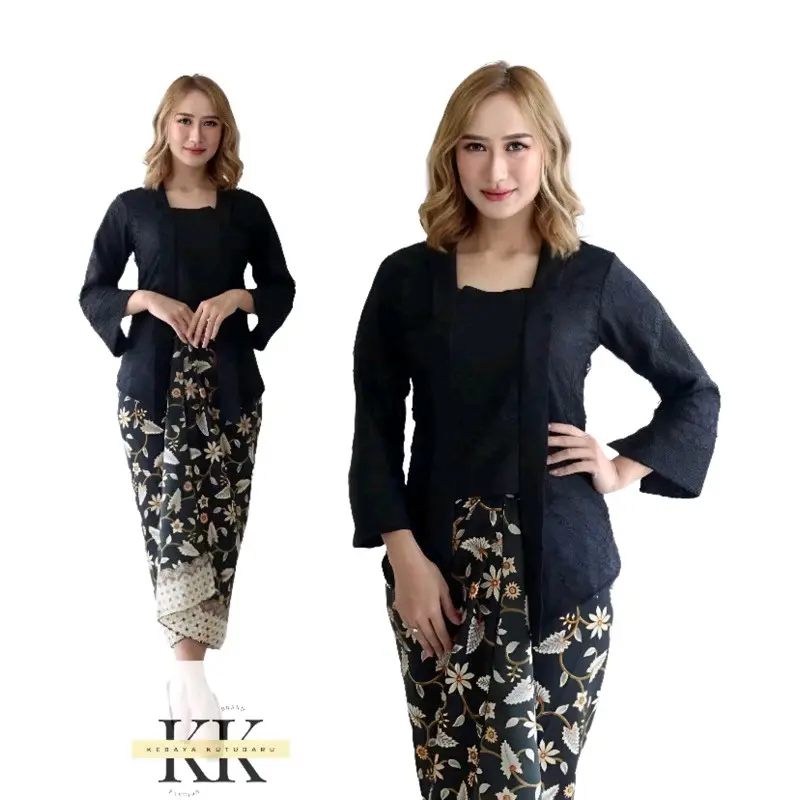 Set Baju Kebaya Kutubaru Brokat Modern Mix Rok Lilit Batik untuk Wanita - Dress Mewah - Atasan 7