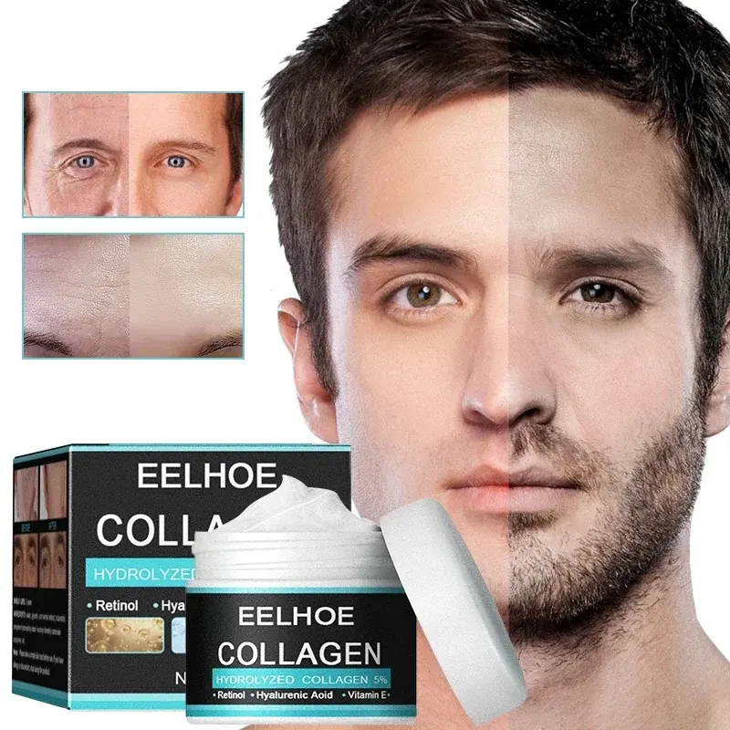 Krim Pria Pemutih Wajah Pelembut Penipis Anti Kerut Penuaan Penghilang Keriput Krim Perawatan Kulit - EELHOE Men's Collagen Cream 30g 3