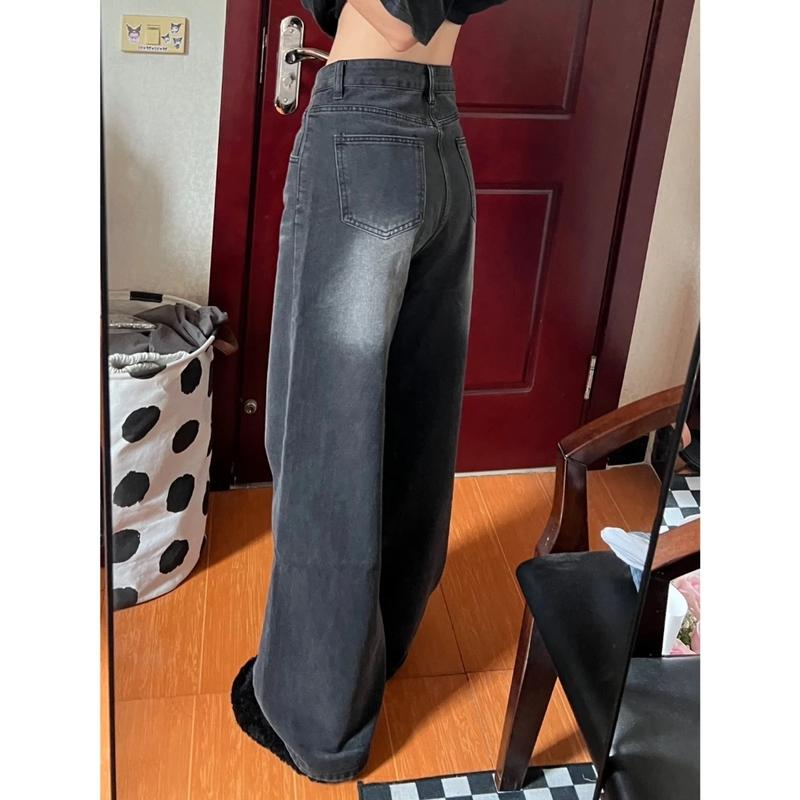 YOYO-Abu-abu Highwaist kulot loose jeans celana baggy pants wanita 5
