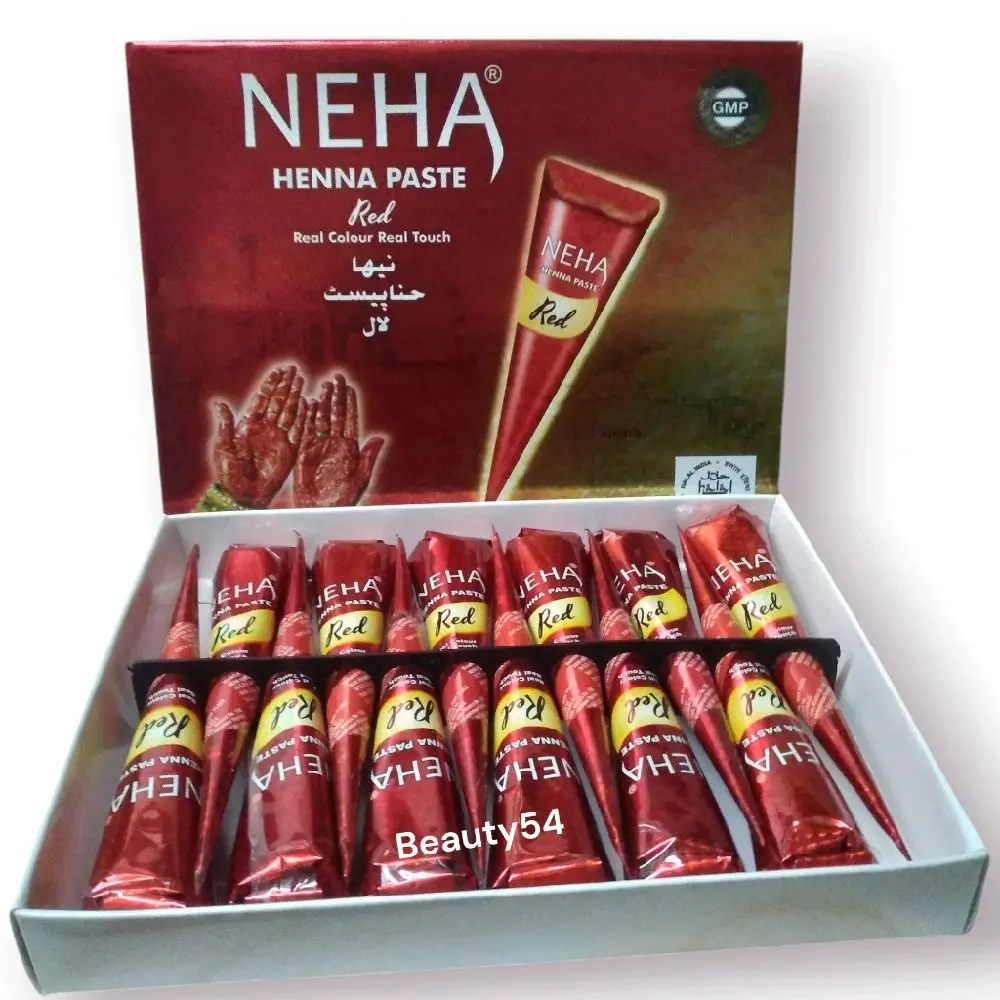 Neha Hena Paste RED /Merah Real Colour Real Touch 12 Pack 25 Gram Dark