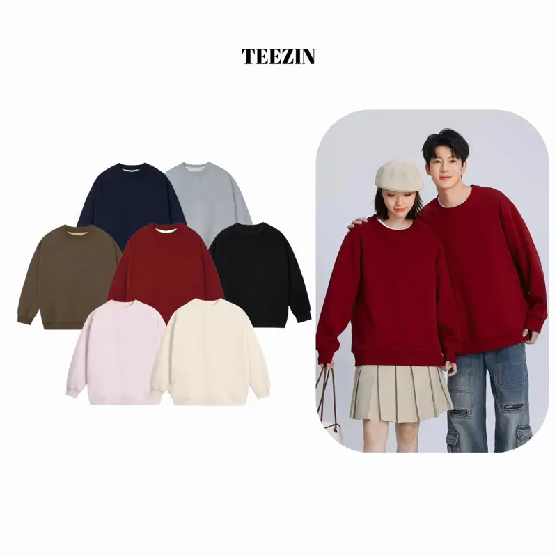 XẢ KHO- Sweater NỈ 2 DA trơn, SWT TEEZIN form rộng nam nữ chất liệu mềm mại thoải mái-TZ181