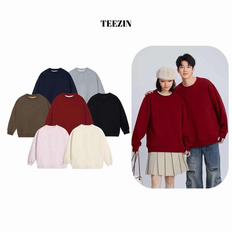  TEEZIN Sweater NỈ 2 DA trơn SWT TEEZIN form rộng nam nữ chất liệu mềm mại thoải mái-TZ181 