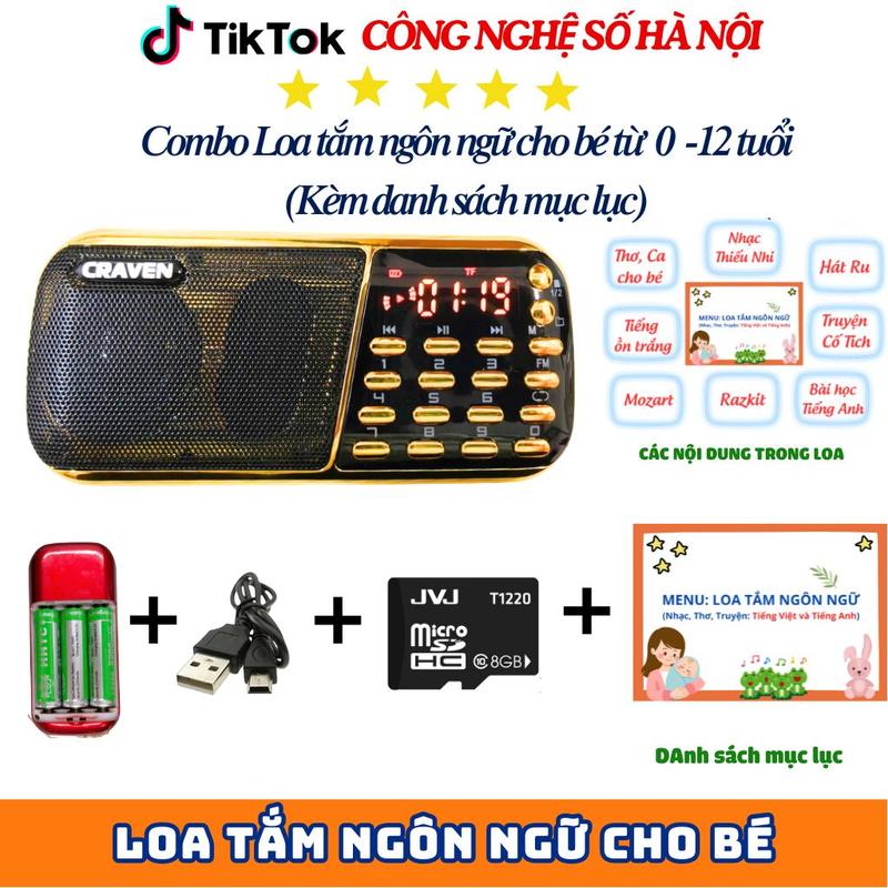 Chính hãng Loa Tắm Ngôn Ngữ Cho Bé Đài Học Tiếng Anh Tiếng Ồn Trắng Máy Nghe Nhạc Craven CR 853 3 Pin 836s 2 pin - BH 6 Tháng