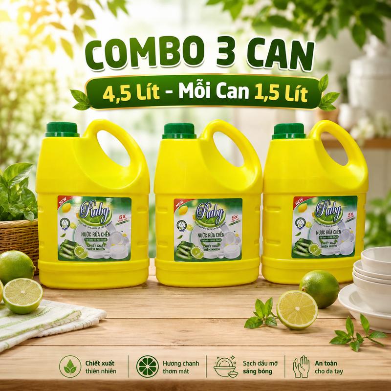 T1 COMBO 3 Can Nước Rửa Chén Hương Chanh RUBY Cao Cấp, Chiết Xuật Tự Nhiên,…
