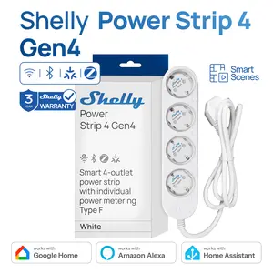 Shelly Power Strip 4 Gen4 Black - Matte WLAN Multiple Socket, 4-Way Smart Power Strip, Power Measurement, 16 A Total, 3500 W, Timer Switch, Zigbee, Google, Alexa, Siri, No Hub Required