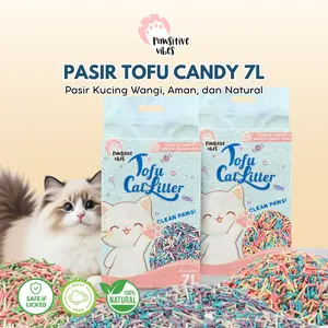 Pawsitive Vibes Tofu Candy Cat Litter - Pasir Kucing Natural Wangi Manis Aman Terjilat - Pasir Kucing Gumpal Minim Debut - Soya Cat Litter 7L