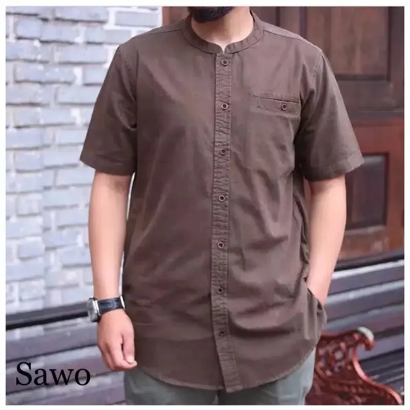 Baju Lebaran Pria Dewasa Koko Polos Lengan Pendek Terbaru 2025 Bahan Katun Toyobo Premium Koko Jumbo Terlaris - Warna Sawo 0