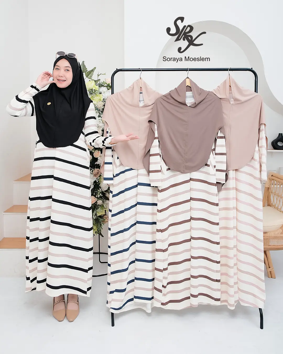 Soraya Moeslim  Set Melisa Dress Hijab Syari Mix Jersey Premium - Busana Muslim Mewah Wanita Dewasa Remaja Syar'i - Pesta - Lebaran