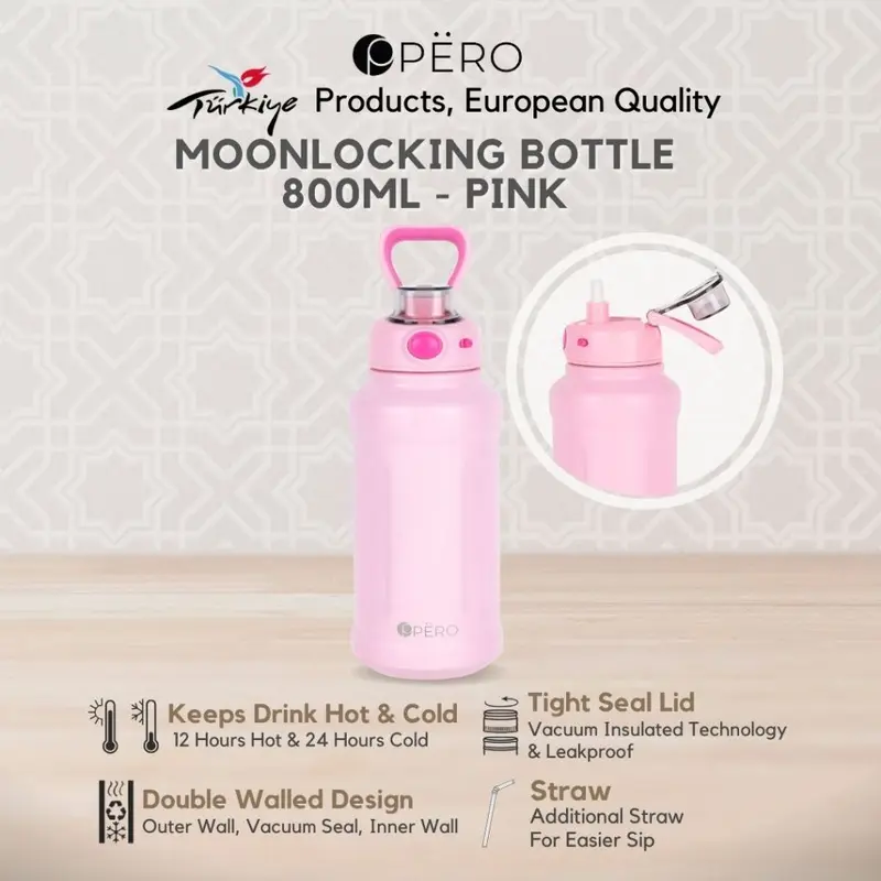 [Exclusive Willie Salim] Pero Permos Moon Locking Bottle 800ML Leakproof / Botol Minum Tumbler Vakum dengan Sedotan Tahan Panas dan Dingin Anti Tumpah 6