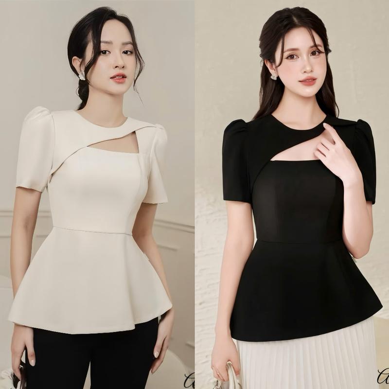 Áo peplum BIGSIZE 50-120KG che bụng tốt dễ thương thanh lịch đi làm đi chơi đi tiệc - Ú Xinh Store - AK22 Peplum Cổ Chéo