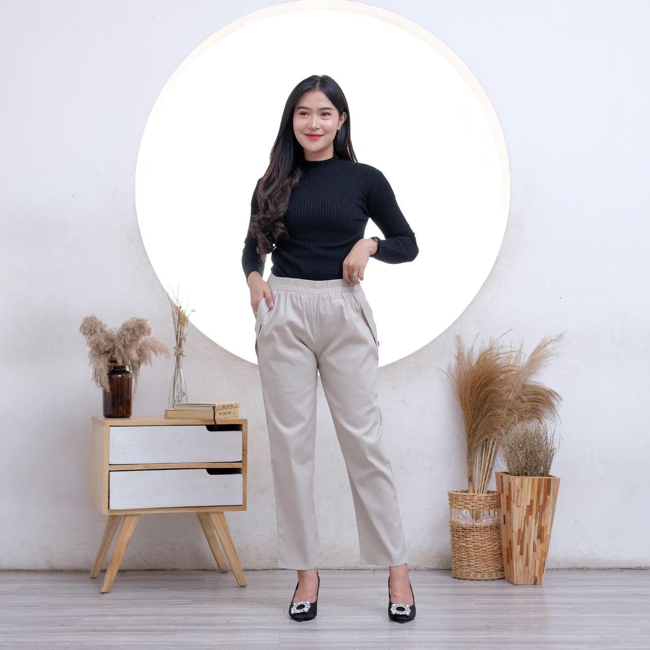 Celana Cino Wanita Bahan Melar Elastis Elasabeth Pants Celana Panjang Basic Kain Katun Standar Stretch Kulot Formal celana korea Loose Kantor Baggy Simple
