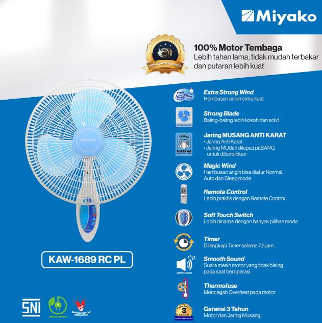 Gambar MIYAKO KAW-1689 RC-PL Kipas Angin 16 Inch dari Miyako Home Appliances Kota Administrasi Jakarta Utara Tokopedia