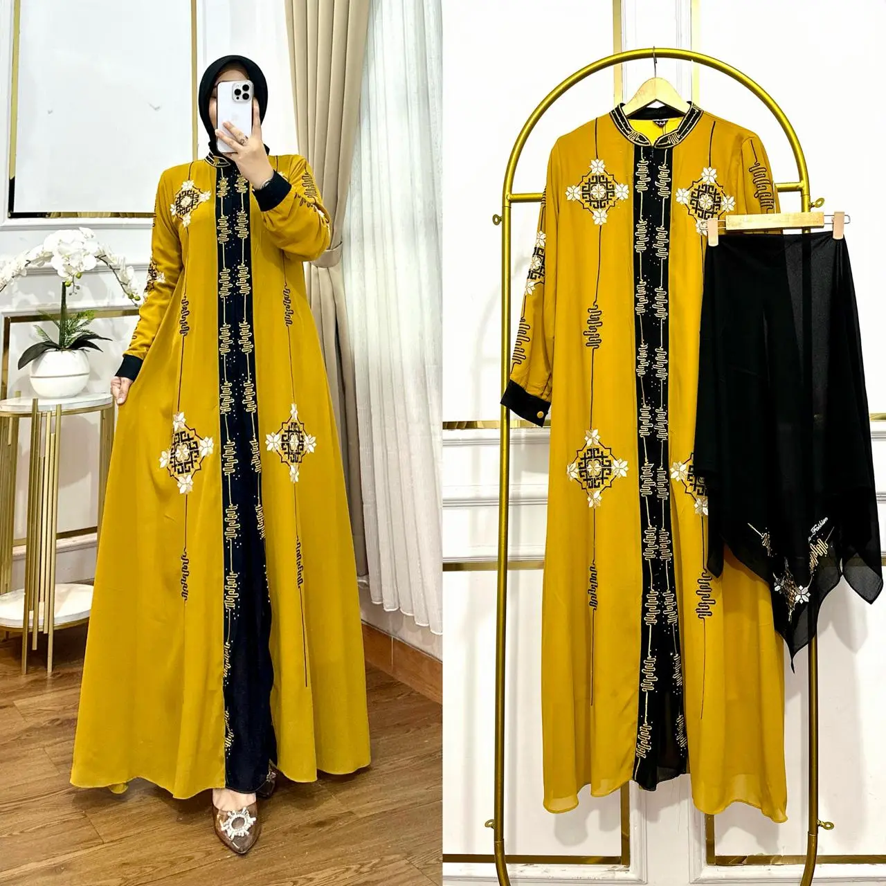 New Gamis bordir kombinasi set hijab Premium layar Terbaru/Gamis mewah elegan/dress Gamis Lebaran fashion muslim fashion muslim gamis wanita Syari Dewasa Remaja Pesta Crinkle Airflow Maxi Ceruty Nyaman Panjang Tebal Standar Kondangan Kancing