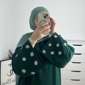 Gaun Muslim, Jubah Maxi Daisy Bersulam Elegan, Sesuai untuk Fesyen Sederhana, LR802