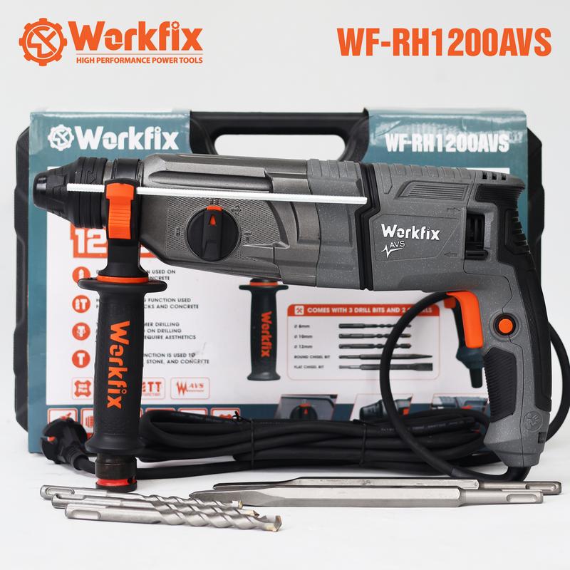 Máy Khoan Đục Bê Tông 3 Chức Năng Dùng Điện 220V Workfix - WF-RH1200AVS - Công Suất 1200W - Có Giảm Rung AVS - Động Cơ Từ Lõi Đồng - Bảo Hành Chính Hãng 6 Tháng