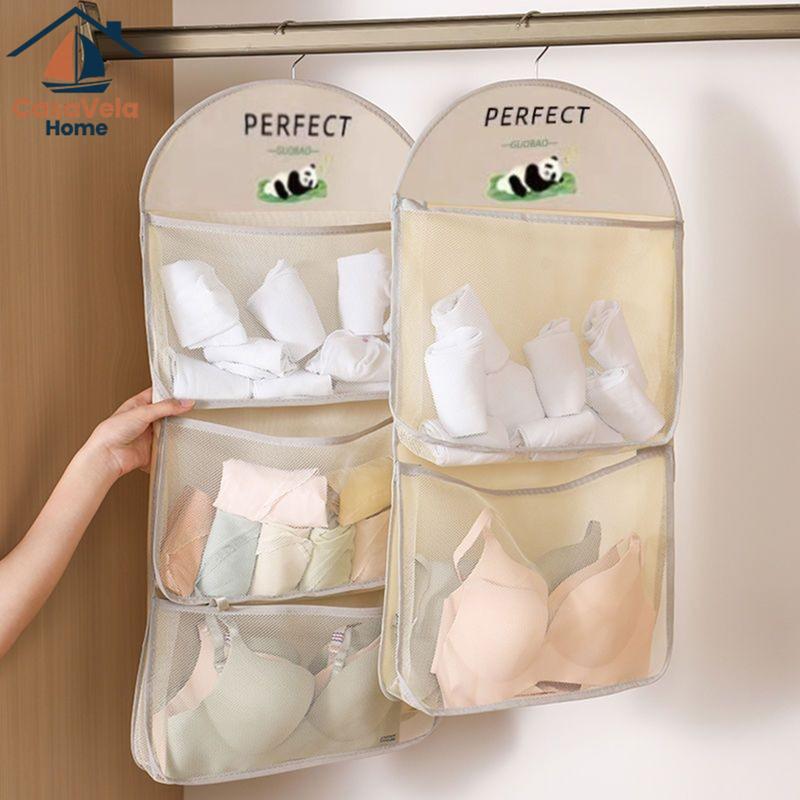 Túi Lưới Đựng Đồ Lót Tất Vớ Treo Tủ Quần Áo Họa Tiết Gấu Trúc Loại 1 2 3 Ngăn Giỏ Treo Đồ Có Quai Xách Nhỏ Gọn Tiện Lợi