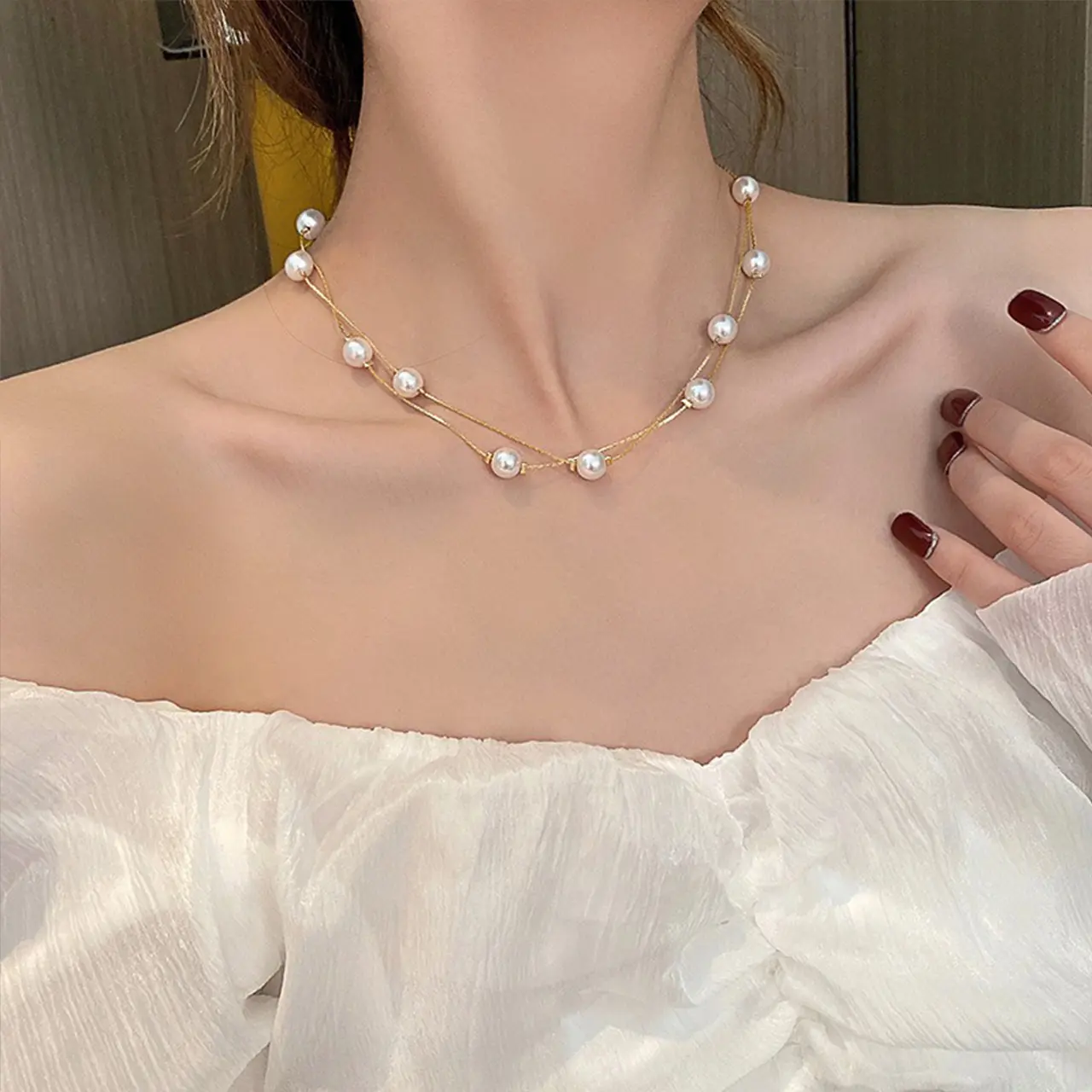Kekinian Kalung Pearl Kalung Fashion 2 Layer Necklace Fashion Klavikula Rantai Gaya Korea Alloy Accesories Wanita X071