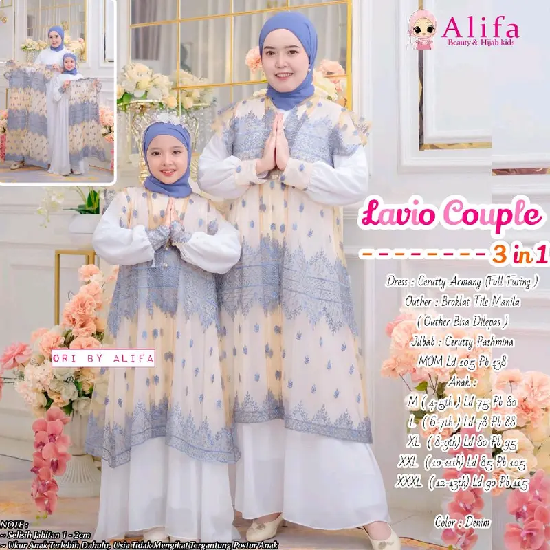 LAVIO COUPLE 3IN1 BY ALIFA / COUPLE MOM & KIDS / COUPLE IBU DAN ANAK / GAMIS COUPLE / COUPLE IBU DAN ANAK PEREMPUAN / GAMIS LEBARAN COUPLE / GAMIS IBU / GAMIS ANAK Muslim Gamis Wanita Dewasa Syari Remaja 6