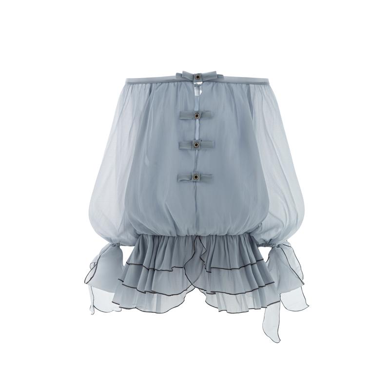 La Grace Dress - Đầm babydoll trễ vai dáng bí kèm quần GLORIOUS tay bồng chất liệu tơ nến