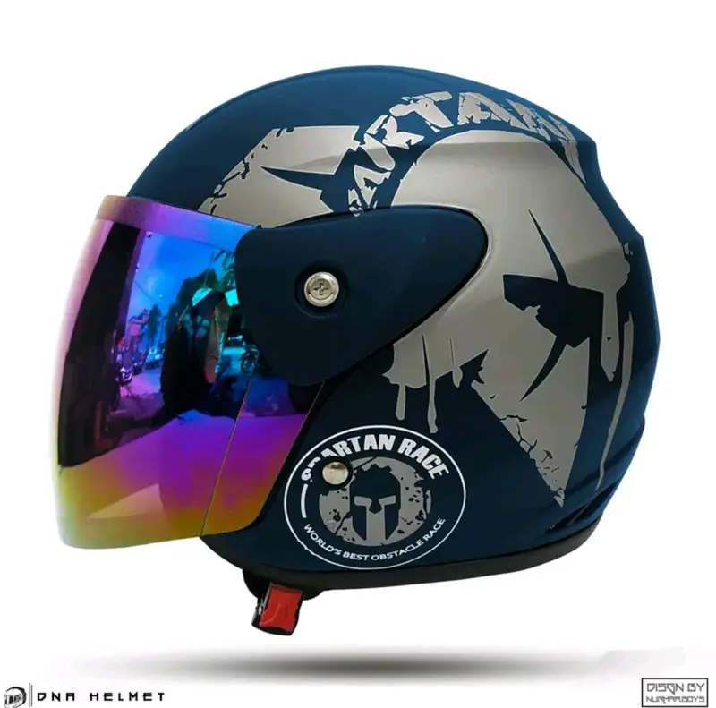 HELM EVO HALF FACE SPARTAN KACA SILVER/PELANGI/HITAM UNTUK PRIA DAN WANITA SUDAH SNI MOTORCYLE 4