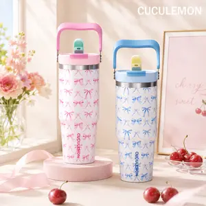 CUCULEMON Termos Botol Minum 900ML Tumbler Stainless Motif Pita Pink Lucu Vacuum Insulated Anti Kebocoran 100% Bahan Baja 304 Aman & Nyaman