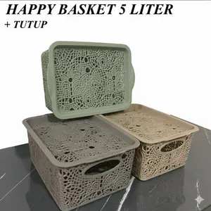 Happy Basket 5 L + Tutup Basket Serbaguna Basket Hajatan Penyimpanan keranjang plastik Wadah kebutuhan rumah makanan & minuman