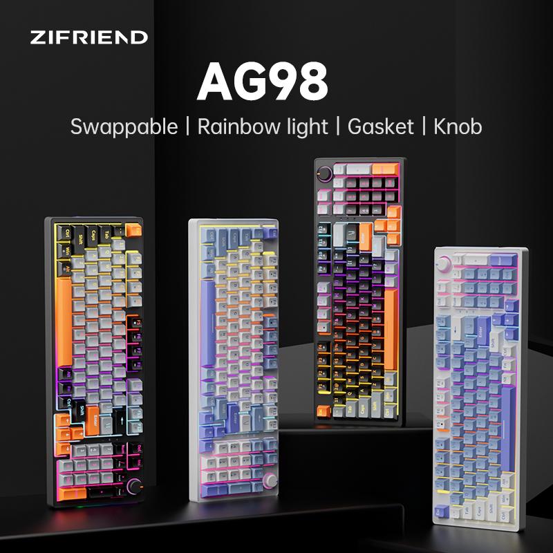 ZIFRIEND AG98 คีย์บอร์ดแมคคานิคอล 98 ปุ่ม แบบมีสาย ไฟ RGB และไฟด้านข้าง คีย์บอร์ดเกมมิ่ง ปุ่มปรับระด