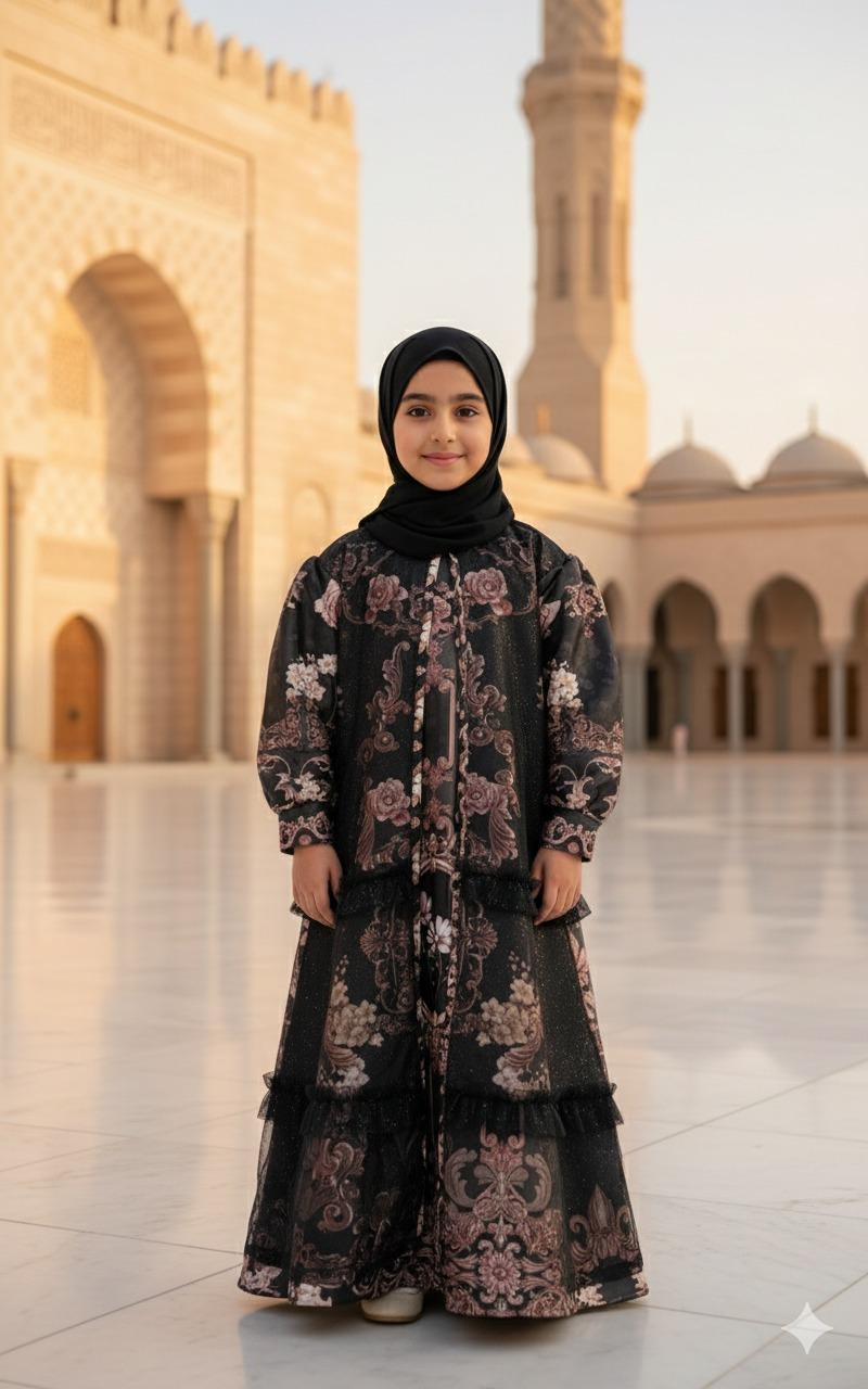 MW-SHOP - Gamis Sultan Raya Mix Tile Gliter Anak Perempuan Usia 3 - 10 Tahun / Baju Gamis Viral Anak Free Hijab - Pakaian Muslimah Anak Motif Sultan Kekinian