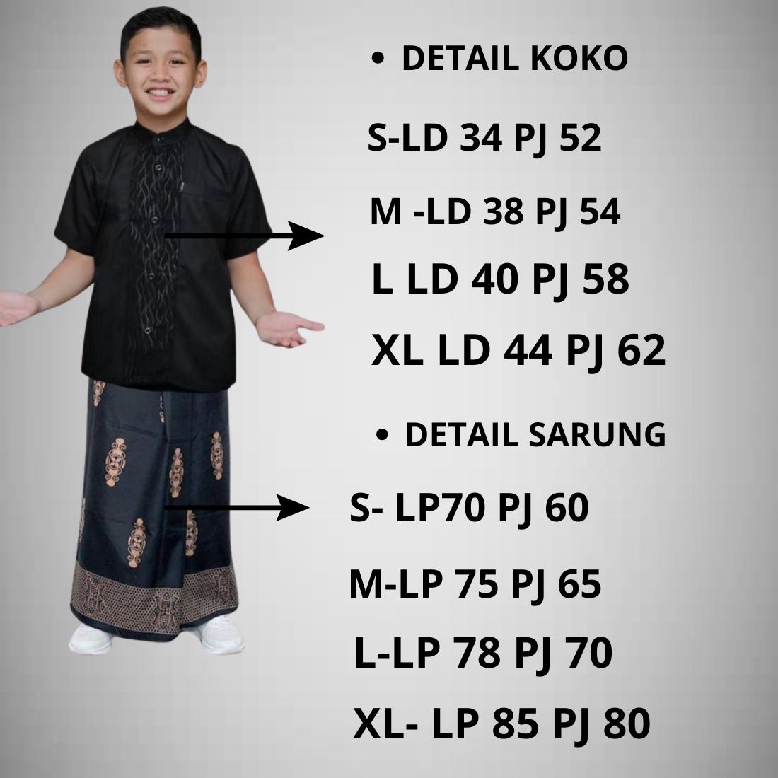 Setelan Koko Sarung Anak Laki-Laki Motif Embos -Baju Koko Muslim Anak Anak Usia 2-13 Tahun