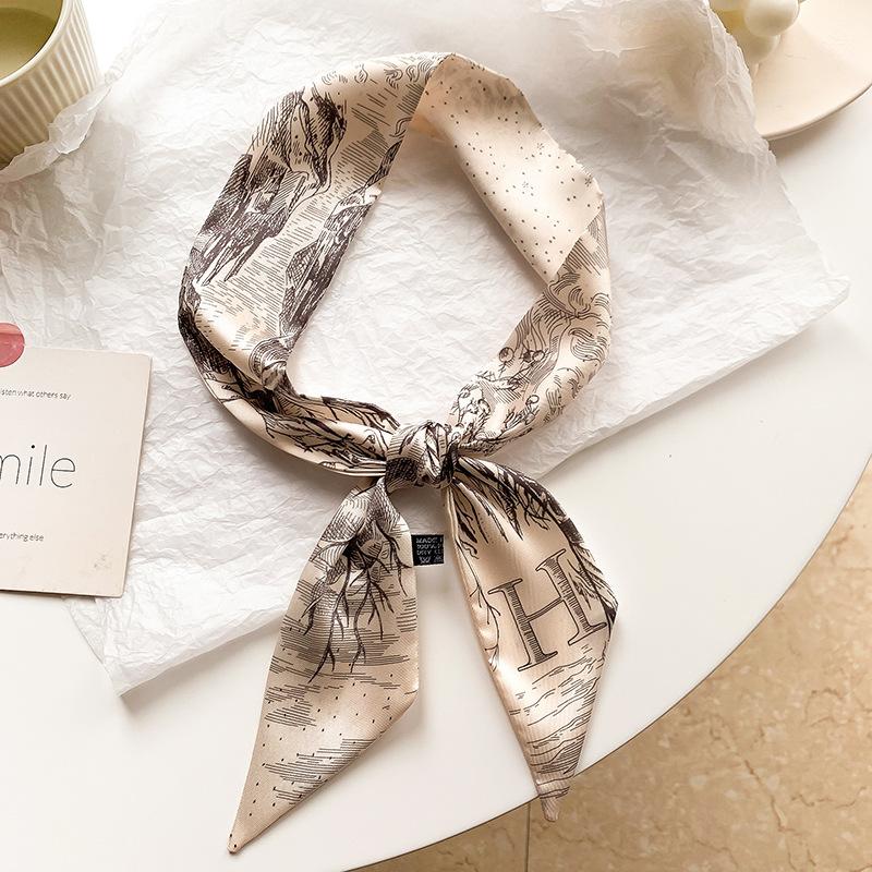 Product Introduction of New Brand Fashion Letter Pattern Women Silk Riband Handle Bags Scarf Small Ribbon Hair Band Headband Scarves & Wraps Hair Ties for girls A-Z 21