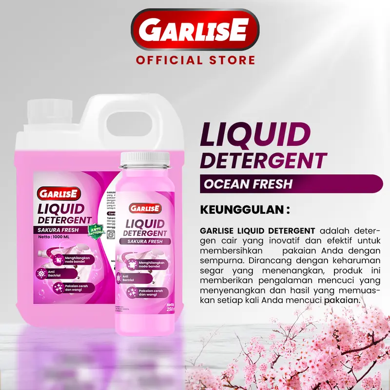 GARLISE LIQUID DETERGENT 1 LITER SAKURA FRESH DETERJEN ANTIBACTERIAL 1