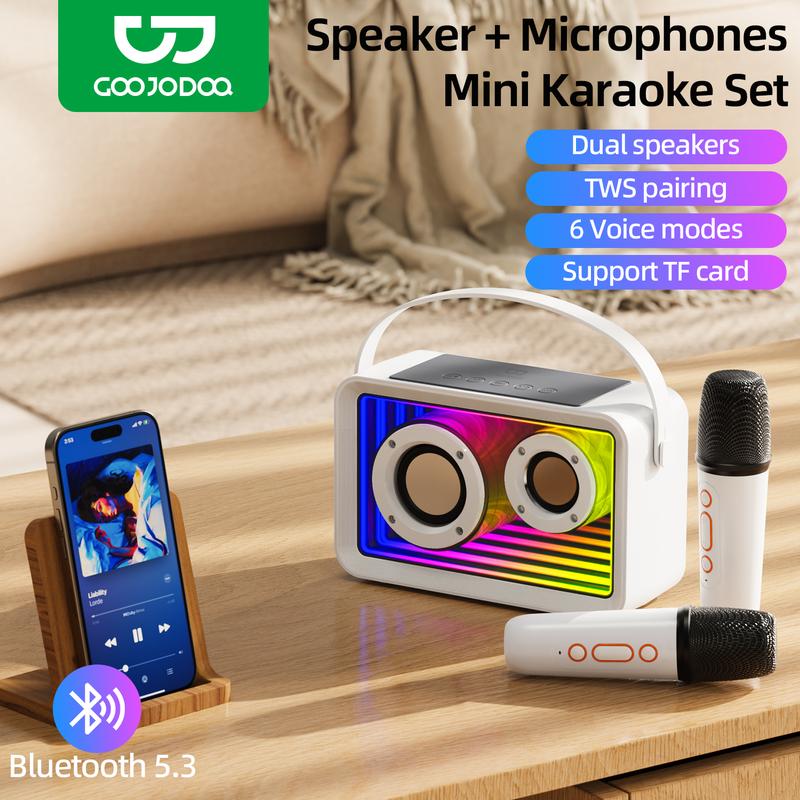  Loa và Micro Cầm Tay Bộ Karaoke Mini GOOJODOQ 6 Chế độ Giọng nói Ghép nối TWS Loa kép Thẻ TF Bluetooth 5.3 Thích hợp để cắm trại Lớp học Nhà Gathering gia đình Cuộc họp Âm thanh không dây 