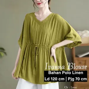 IVANNA BLOUSE - Model Serut Polos Korean Style Baju Atasan Reguler Wanita Terbaru Blus Remaja Kerah-V Baju Santai Nyaman