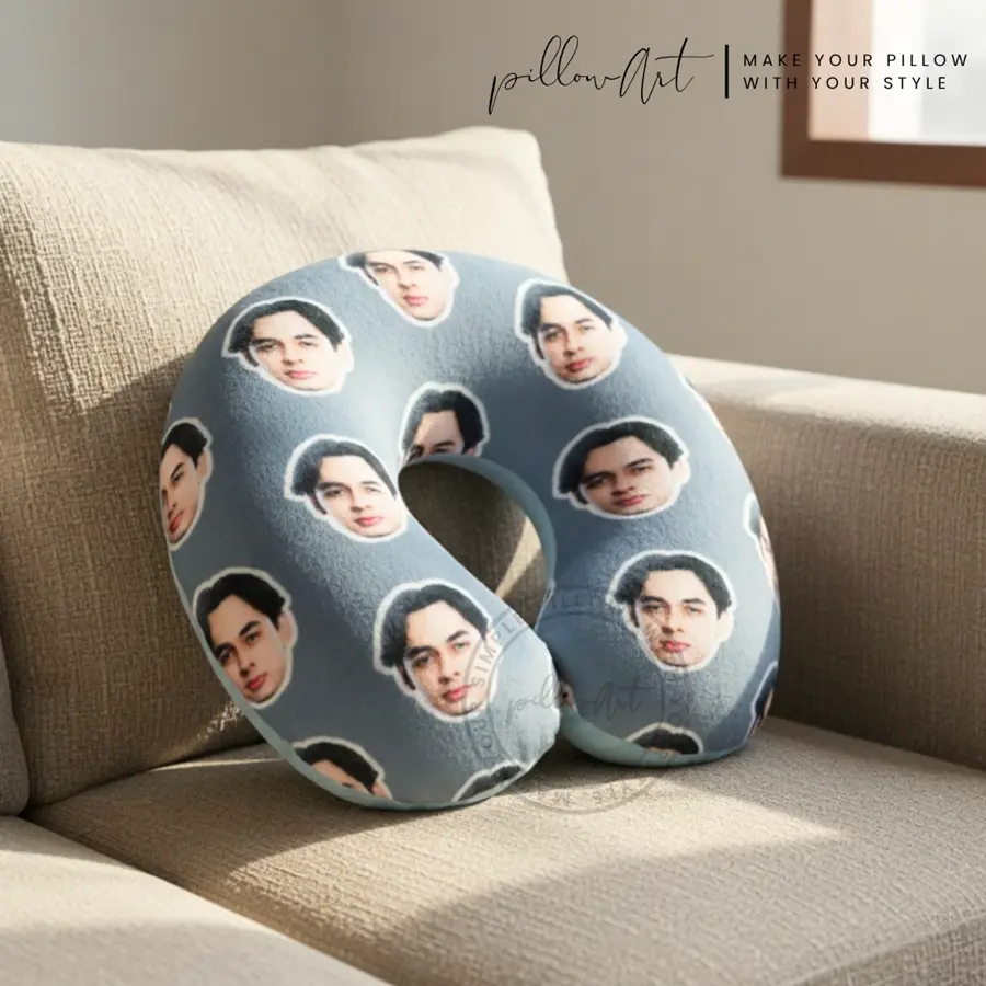 PillowArt Bantal Leher Custom Foto Free Nama - Koleksi Travel Pillow Lucu ART006