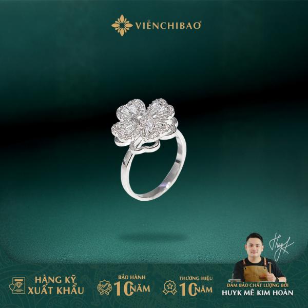 HuyK Viễn Chí Bảo - Nhẫn cỏ 4 lá xoay S925 đính đá zircon - N001361