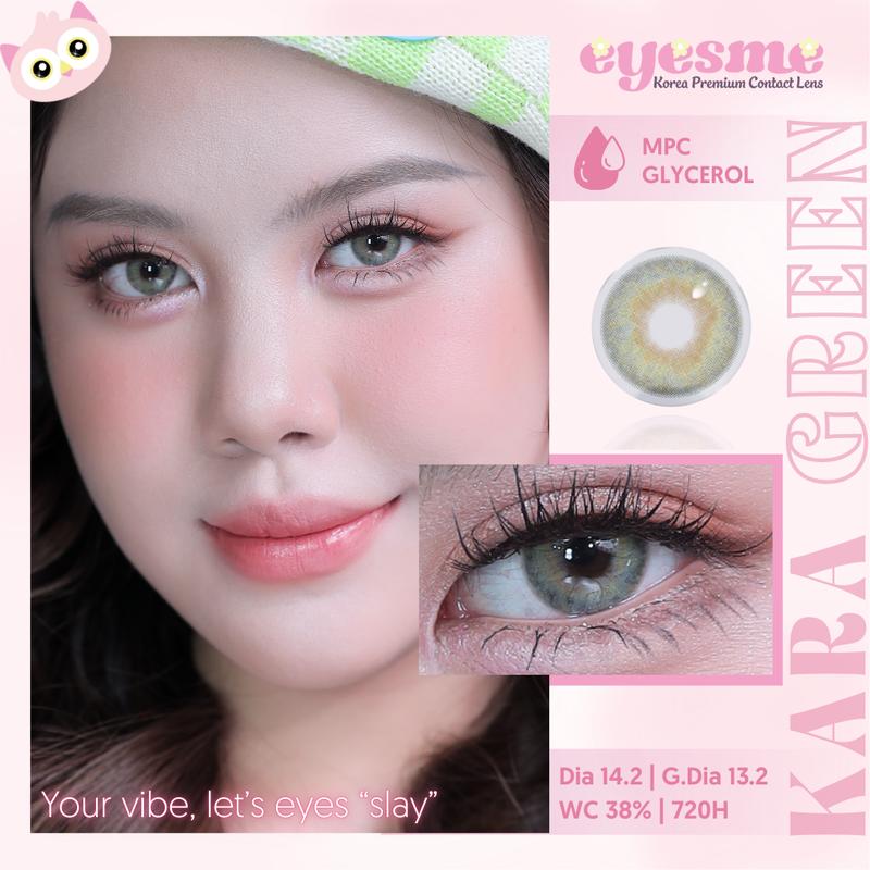 Kara Green - Kính áp tròng Eyesme - Lens màu xanh Tây độ cận từ 0-8 cho Nữ Women 