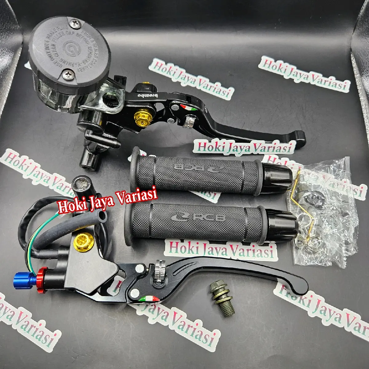 PAKET 3in1 MASTER REM RCS 98 TABUNG BIG SMOKE + HANDGRIP RCB HG55 + JALU STANG CNC UNIVERSAL Handle Motor Motorcycle Cakram