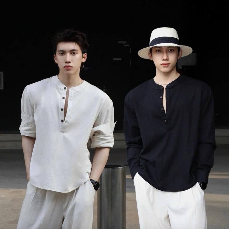 Áo Sơ Mi Nam Cổ Trụ Form Oversized Cúc Gỗ Doubo Studio - Áo Sơ Mi Nam Cổ Trụ Linen Cao Cấp - Shirt Menwear