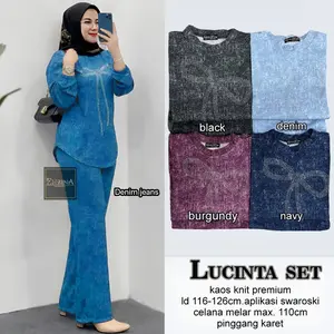 Setelan Jeans Wanita Kekinian Model Terbaru Alika Set Bahan Knit Jeans Babytery Premium