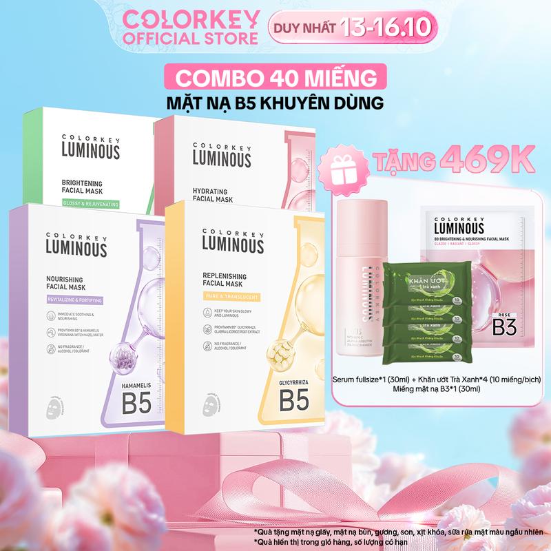 [TẶNG SERUM FULLSIZE] [OFFICIAL] COMBO 4 Hộp Mặt Nạ Giấy COLORKEY LUMINOUS Vitamin B5 Hỗ Trợ Cấp Ẩm Làn Da 25ml/miếng 10 miếng/hộp