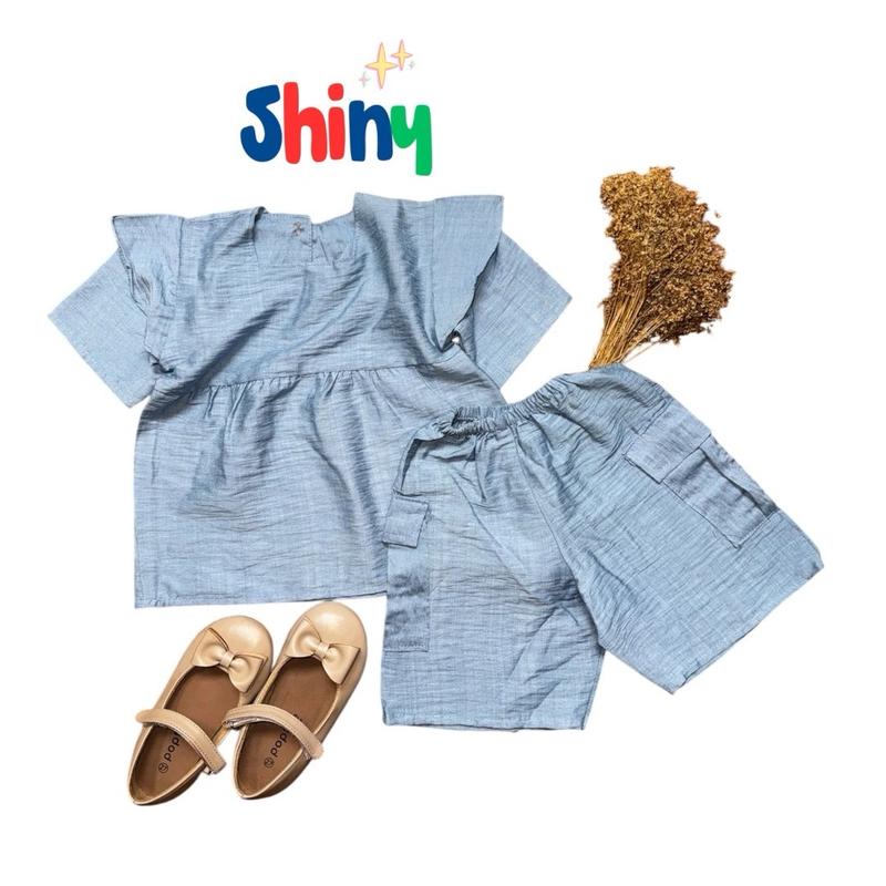 Shiny One set Setelan anak Polo Linen Lengan Ruffle 2