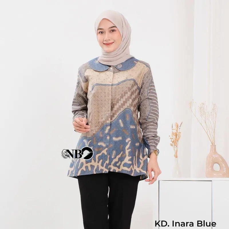 Baju Batik Wanita Atasan Blouse Bahan Katun Panjang - Cewek Kerja  Dewasa Nyaman 0