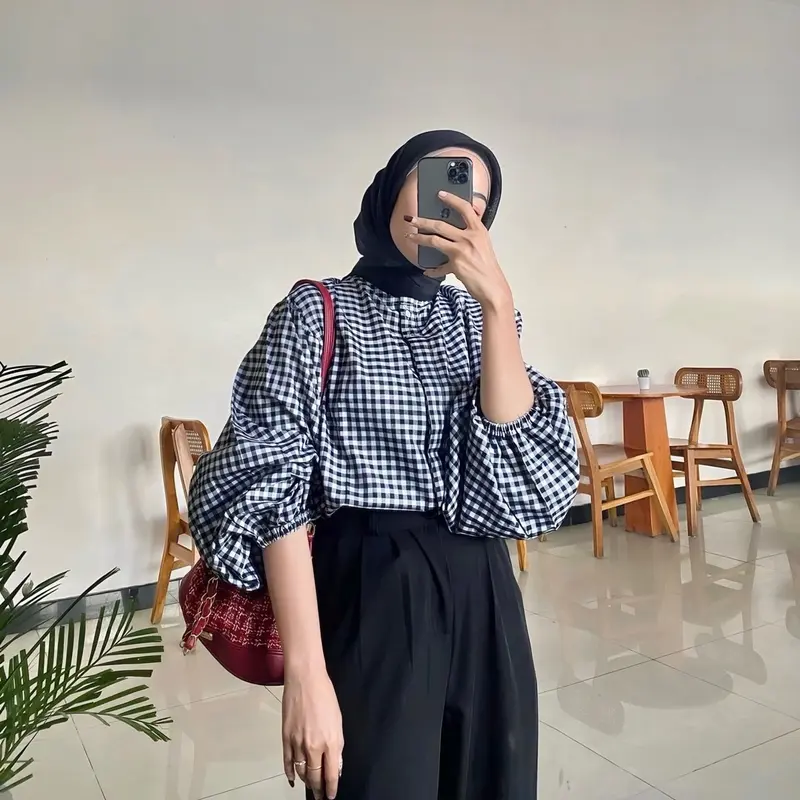 Tresa Blouse Atasan Wanita Katun Kotak Lengan Balon Oversize Busui by Kamalin 1
