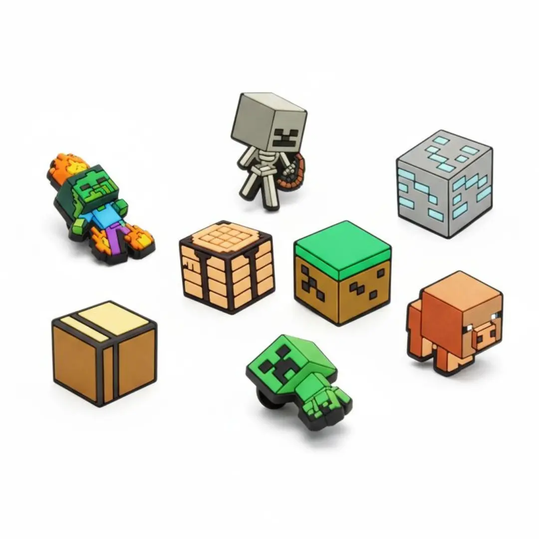 Aksesoris Patch Sandal Baim Minecraft Aksesoris Sandal Karakter Creeper, Skeleton, Pig Set 8 Pcs